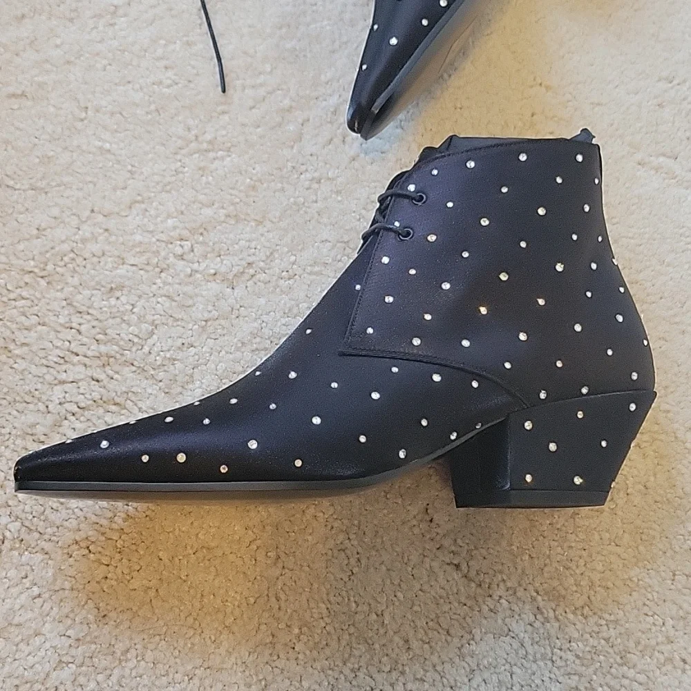 🛑SAINT LAURENT Raso Iridiscent Nero Boots - Picture 2 of 10